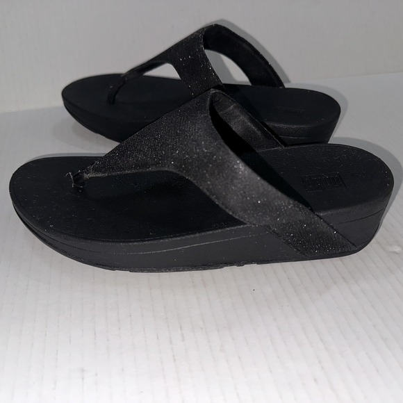 FitFlop Shoes Womens Size 8 Black Glitter Thong Wedge Sandals Comfort Toning - Picture 5 of 7